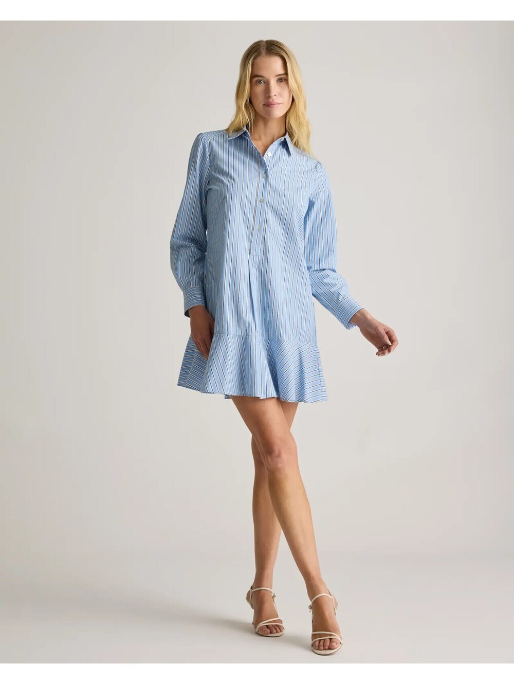 Quince Organic Cotton Poplin Drop Waist Shirt Dress Sz Small Tribela Stripe